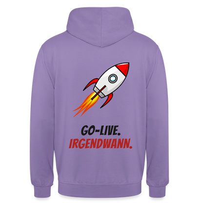 Go-Live. Irgendwann. Motiv-Hoodie unisex, Farbe Lavendel