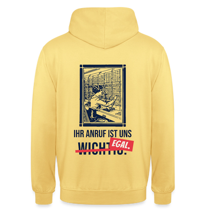 Ihr Anruf ist uns egal. Motiv-Hoodie unisex, Farbe Zitronengelb