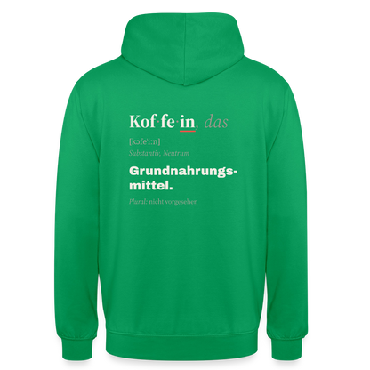 "Koffein, das: Grundnahrungsmittel." Motiv-Hoodie unisex, Farbe Kelly Green