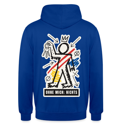 Ohne mich: nichts. Neo-Expressionismus-Motiv Motiv-Hoodie unisex, Farbe Royalblau