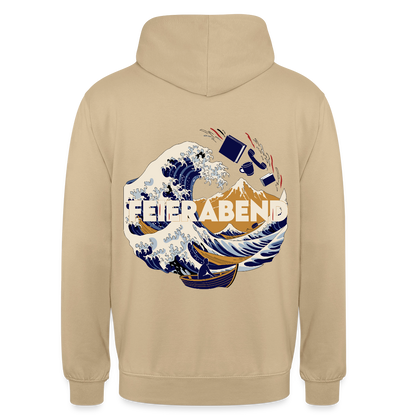 "Feierabend. Ukiyo-e-Motiv" Motiv-Hoodie unisex, Farbe Beige