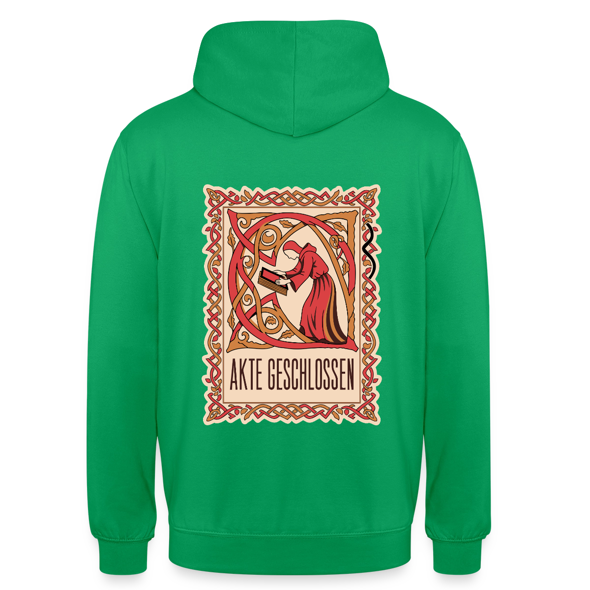 "Akte geschlossen. Buchmalerei-Motiv" Motiv-Hoodie unisex, Farbe Kelly Green