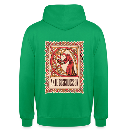 "Akte geschlossen. Buchmalerei-Motiv" Motiv-Hoodie unisex, Farbe Kelly Green