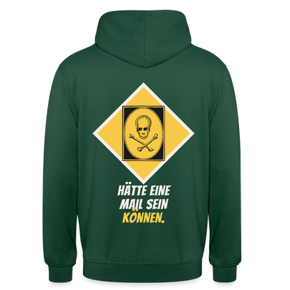 Hätte eine Mail sein können. Gefahrzeichen-Motiv Motiv-Hoodie unisex, Farbe Flaschengrün