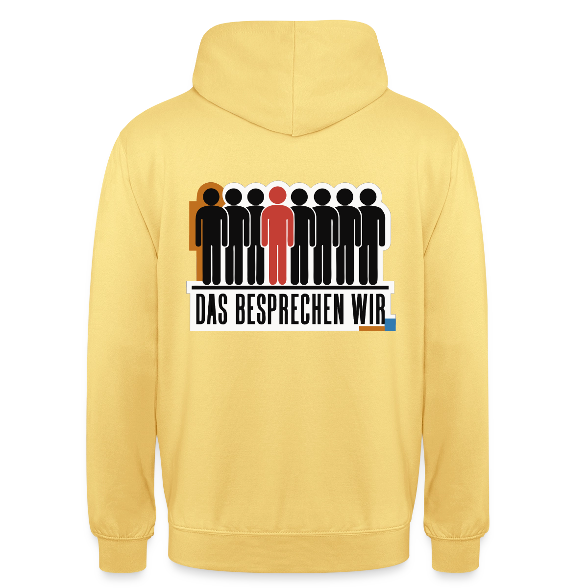 "Das besprechen wir. Isotype-Motiv" Motiv-Hoodie unisex, Farbe Zitronengelb