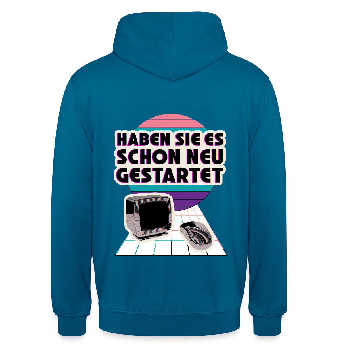 Haben Sie es schon neu gestartet? Vaporwave-Motiv Motiv-Hoodie unisex, Farbe Tiefseeblau