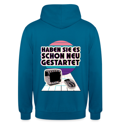 Haben Sie es schon neu gestartet? Vaporwave-Motiv Motiv-Hoodie unisex, Farbe Tiefseeblau