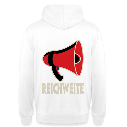 Reichweite. Sachplakat-Motiv Motiv-Hoodie unisex, Farbe Weiß