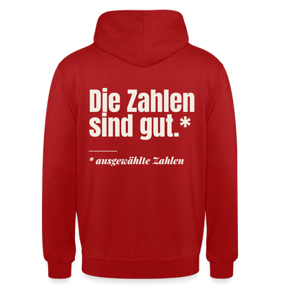 Die Zahlen sind gut. Ausgewählte Zahlen. Motiv-Hoodie unisex, Farbe Rot