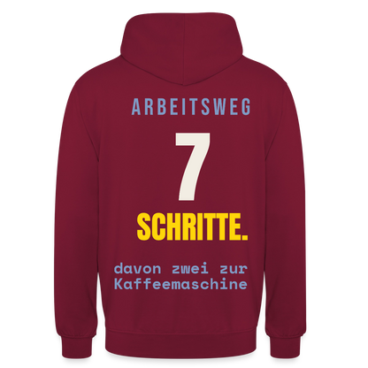 Arbeitsweg: sieben Schritte Motiv-Hoodie unisex, Farbe Bordeaux