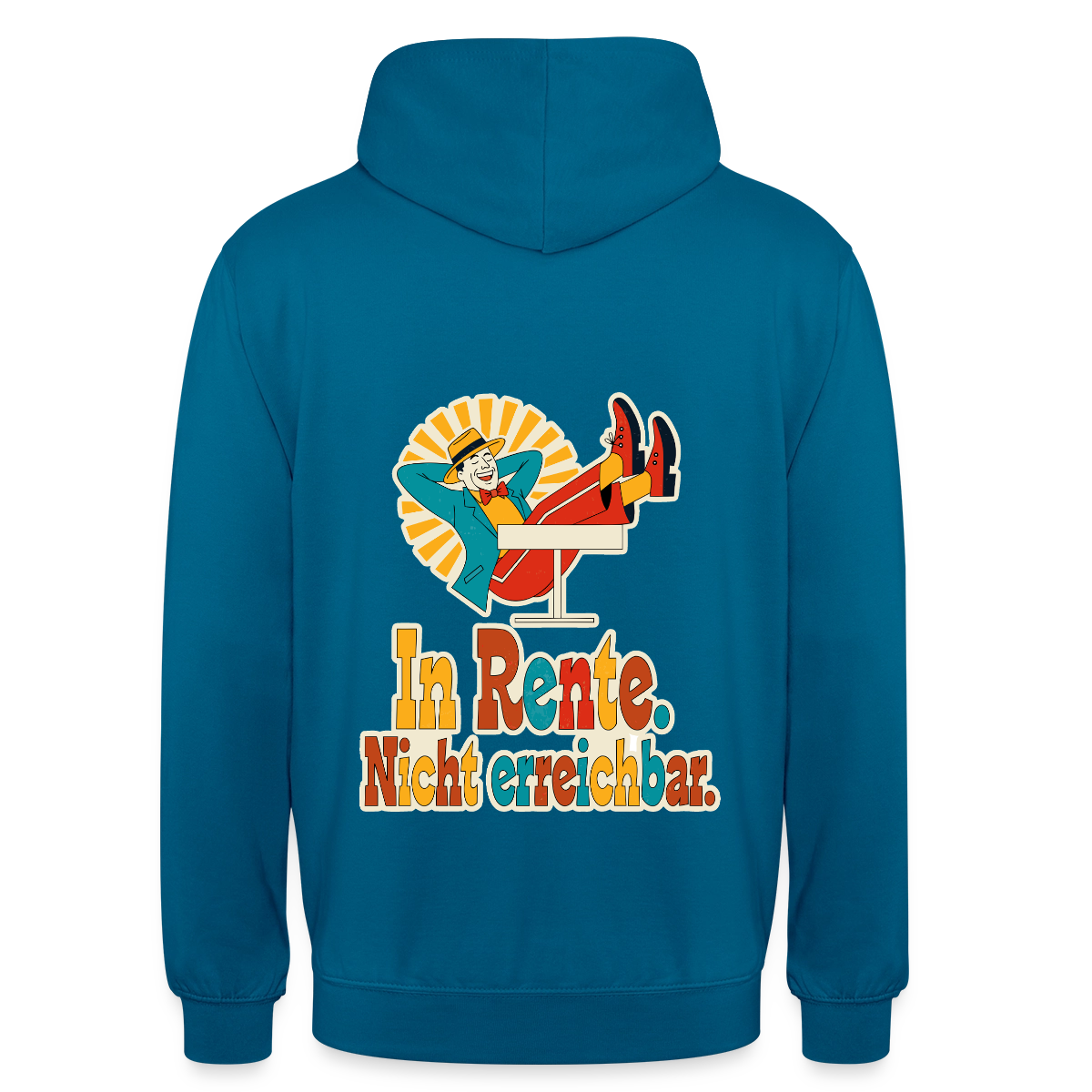 "In Rente. Nicht erreichbar. Midcentury-Motiv" Motiv-Hoodie unisex, Farbe Tiefseeblau