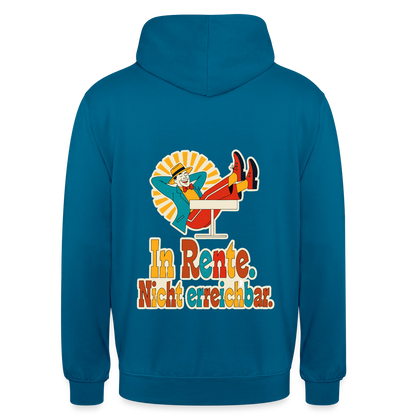 "In Rente. Nicht erreichbar. Midcentury-Motiv" Motiv-Hoodie unisex, Farbe Tiefseeblau