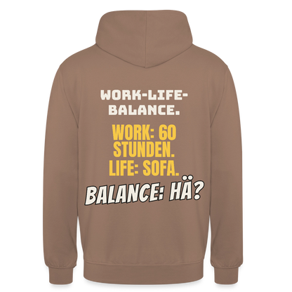 Balance: hä? Motiv-Hoodie unisex, Farbe Mokka