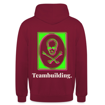 "Teambuilding. Neon-Motiv" Motiv-Hoodie unisex, Farbe Bordeaux