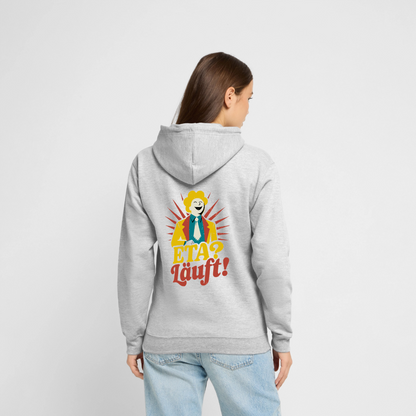 "ETA? Läuft! Midcentury-Motiv" Motiv-Hoodie unisex, Farbe Hellgrau meliert