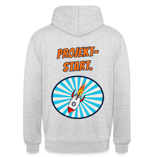 Projektstart. Motiv-Hoodie unisex, Farbe Hellgrau meliert