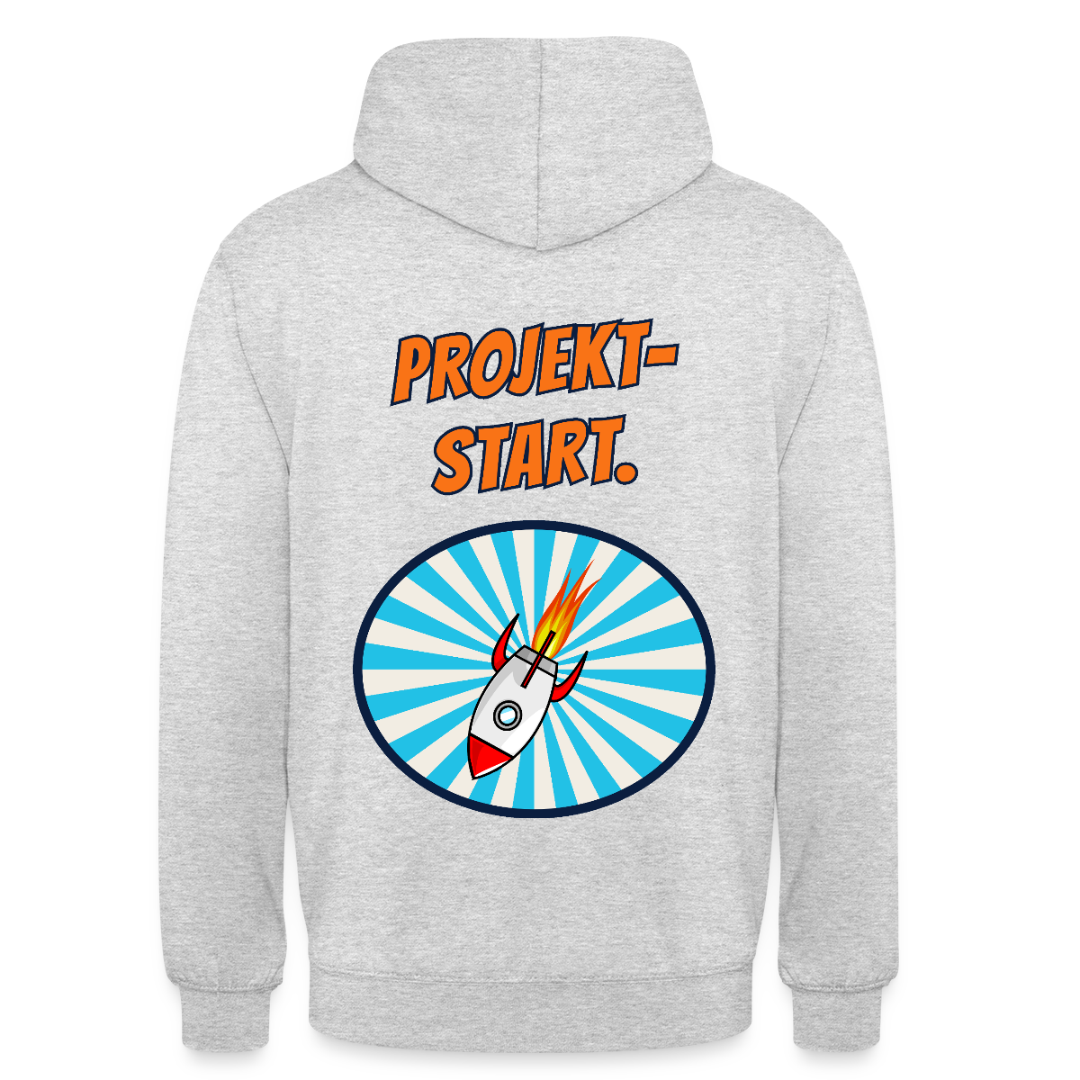 Projektstart. Motiv-Hoodie unisex, Farbe Hellgrau meliert