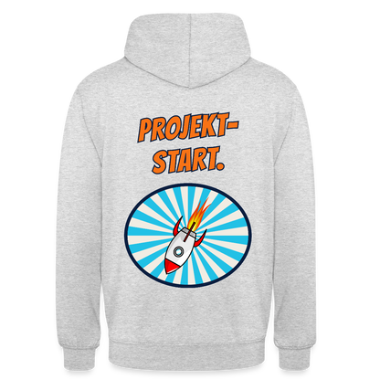 Projektstart. Motiv-Hoodie unisex, Farbe Hellgrau meliert