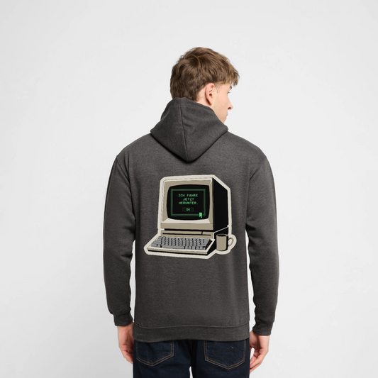 Ich fahre jetzt herunter. Motiv-Hoodie unisex, Farbe Anthrazit, Model