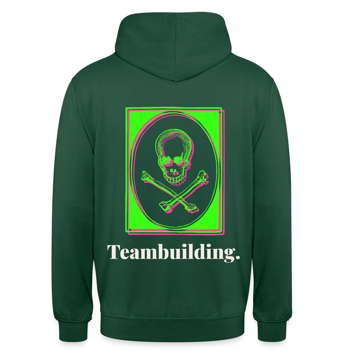 "Teambuilding. Neon-Motiv" Motiv-Hoodie unisex, Farbe Flaschengrün