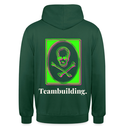 "Teambuilding. Neon-Motiv" Motiv-Hoodie unisex, Farbe Flaschengrün