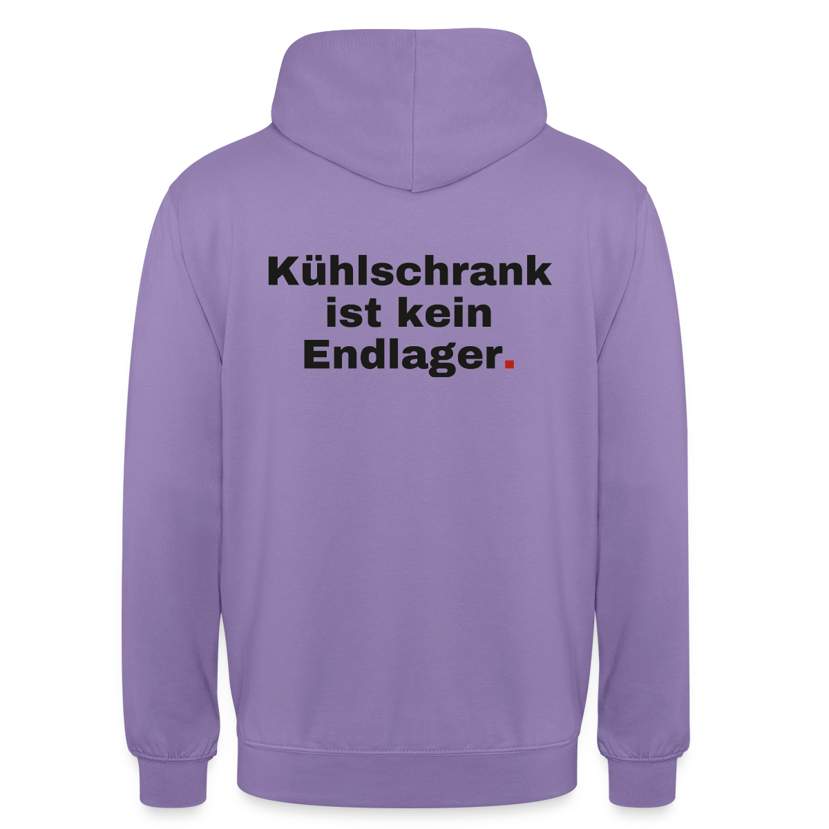 "Kühlschrank ist kein Endlager." Motiv-Hoodie unisex, Farbe Lavendel