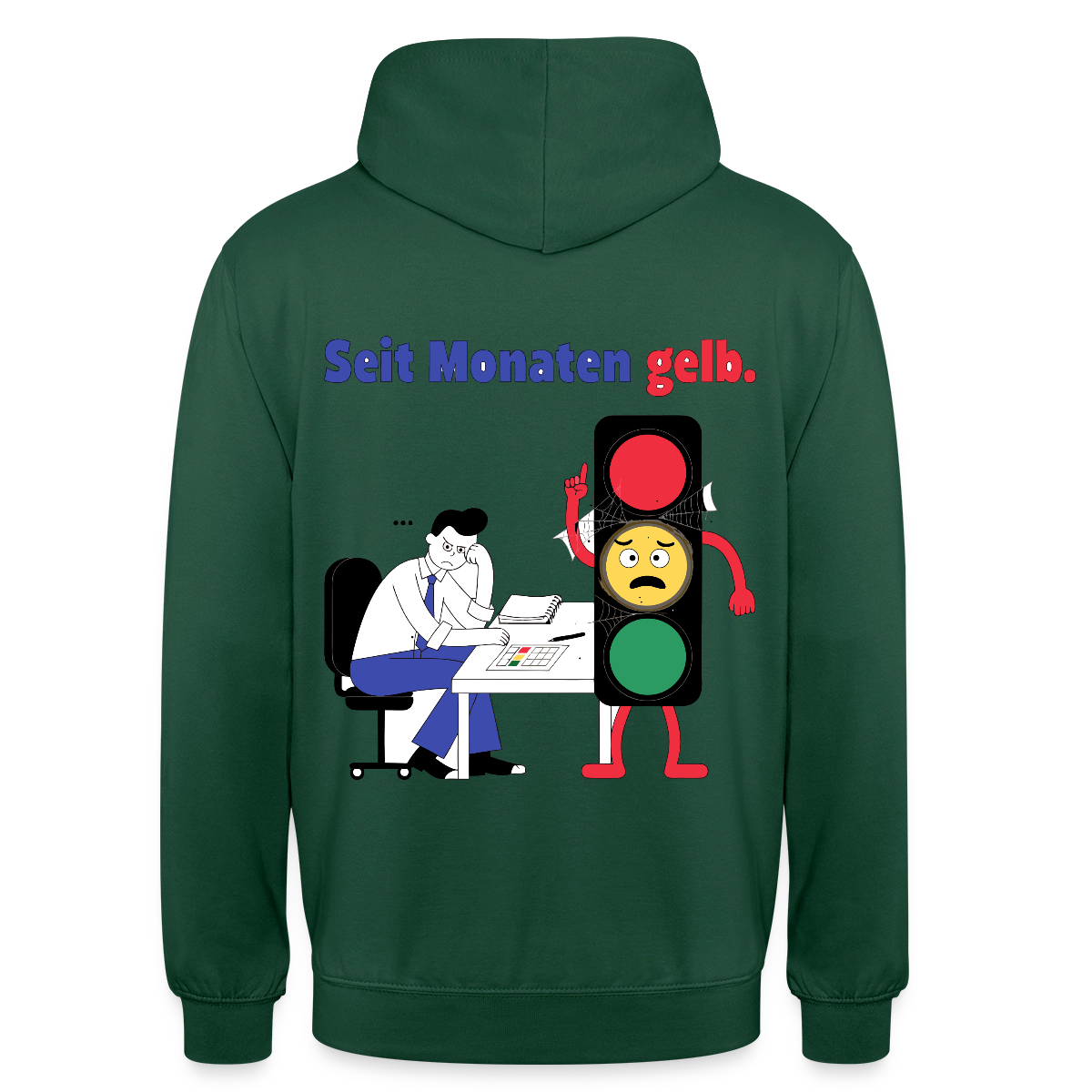 "Seit Monaten gelb. Ampel-Motiv" Motiv-Hoodie unisex, Farbe Flaschengrün