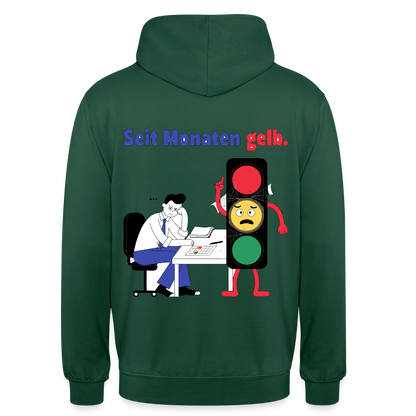 "Seit Monaten gelb. Ampel-Motiv" Motiv-Hoodie unisex, Farbe Flaschengrün