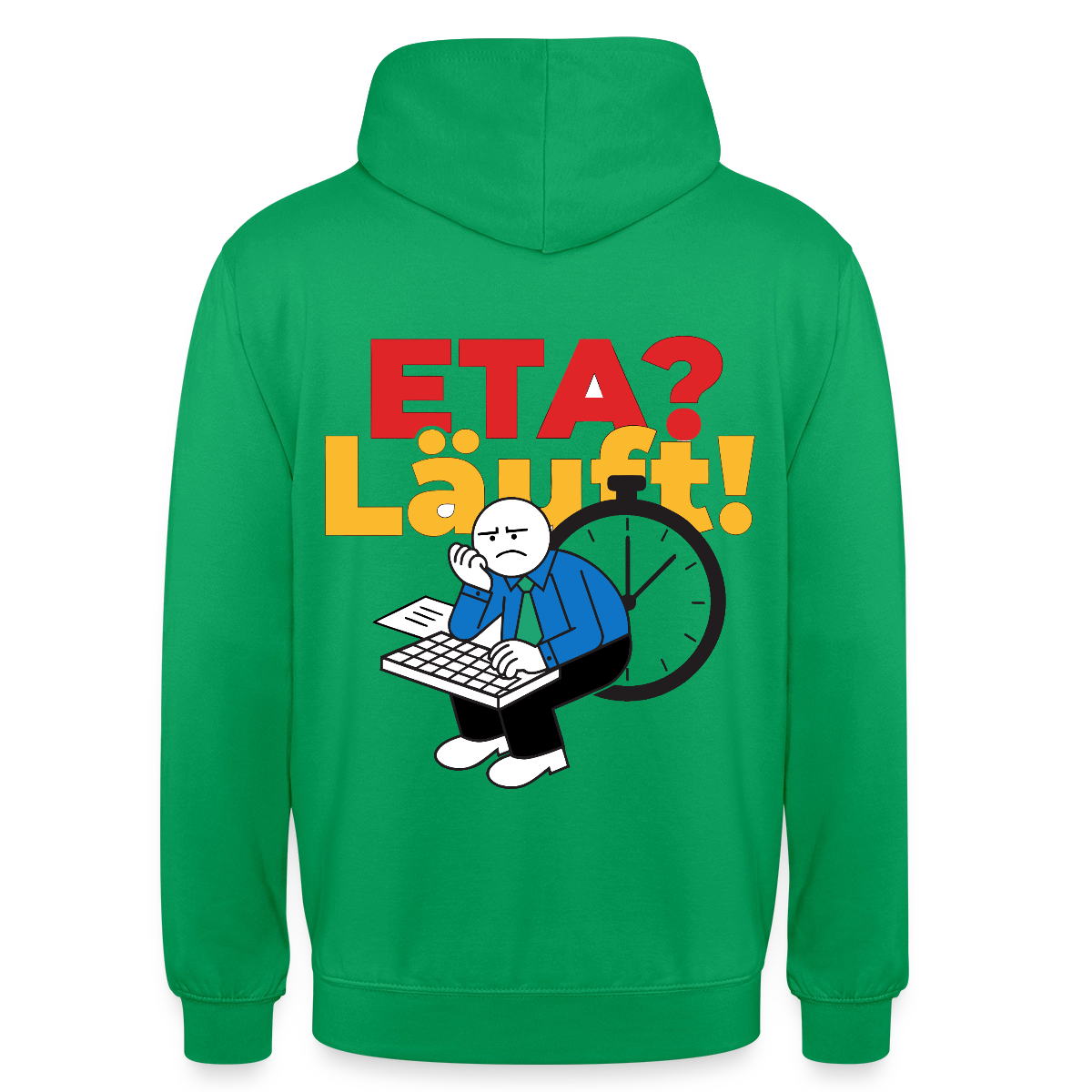 "ETA? Läuft! Strichfiguren-Motiv" Motiv-Hoodie unisex, Farbe Kelly Green