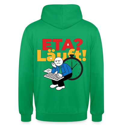 "ETA? Läuft! Strichfiguren-Motiv" Motiv-Hoodie unisex, Farbe Kelly Green