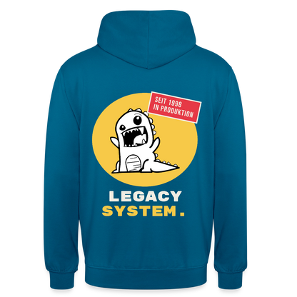 Legacy System. Seit 1998 in Produktion. Motiv-Hoodie unisex, Farbe Tiefseeblau