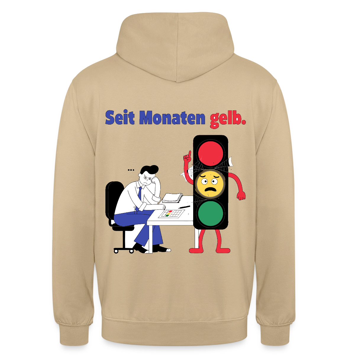 "Seit Monaten gelb. Ampel-Motiv" Motiv-Hoodie unisex, Farbe Beige