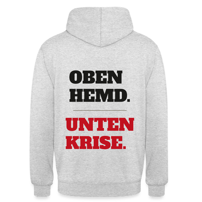 Oben Hemd, unten Krise Motiv-Hoodie unisex, Farbe Hellgrau meliert
