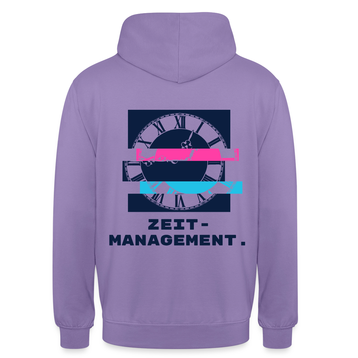 "Zeitmanagement. Glitch-Motiv" Motiv-Hoodie unisex, Farbe Lavendel