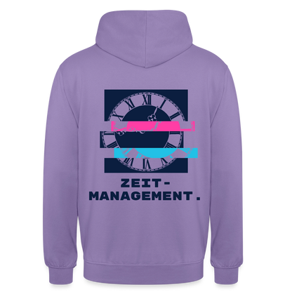 "Zeitmanagement. Glitch-Motiv" Motiv-Hoodie unisex, Farbe Lavendel