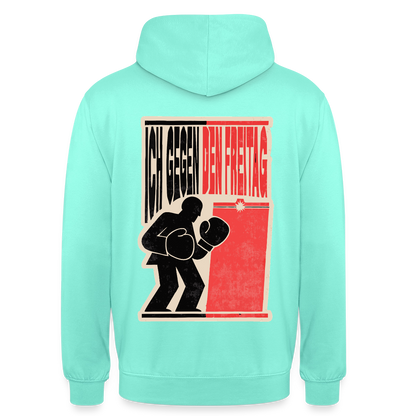 "Ich gegen den Freitag. Boxplakat-Motiv" Motiv-Hoodie unisex, Farbe Mint