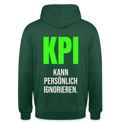 "KPI kann persönlich ignorieren." Motiv-Hoodie unisex, Farbe Flaschengrün