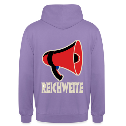 Reichweite. Sachplakat-Motiv Motiv-Hoodie unisex, Farbe Lavendel