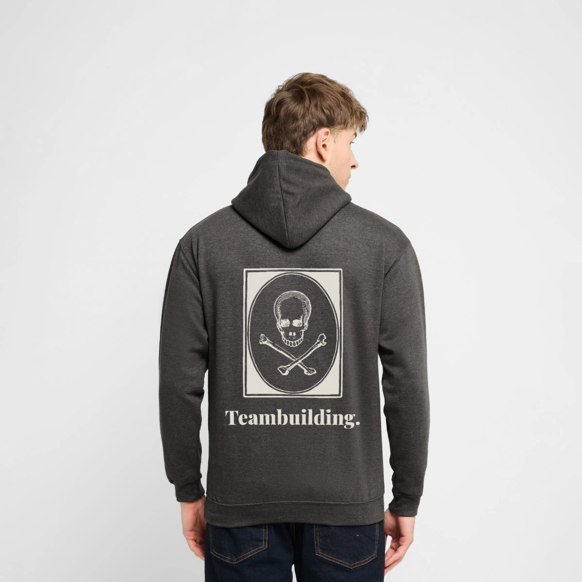 Teambuilding. Motiv-Hoodie unisex, Farbe Anthrazit, Model