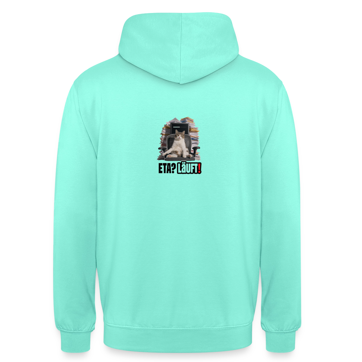 "ETA? Läuft! Bürokatzen-Motiv" Motiv-Hoodie unisex, Farbe Mint