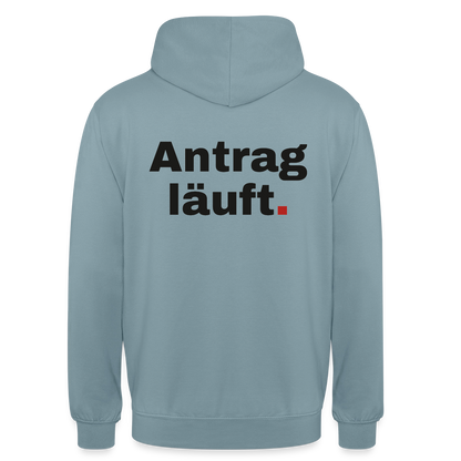 "Antrag läuft." Motiv-Hoodie unisex, Farbe Nebelblau