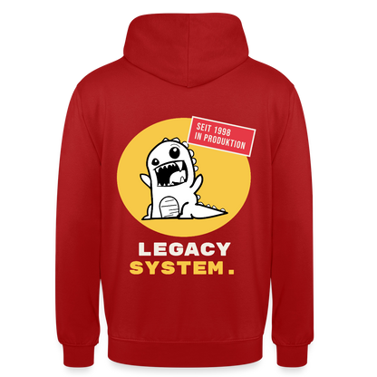 Legacy System. Seit 1998 in Produktion. Motiv-Hoodie unisex, Farbe Rot