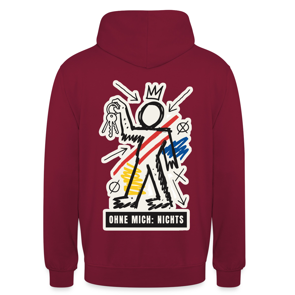Ohne mich: nichts. Neo-Expressionismus-Motiv Motiv-Hoodie unisex, Farbe Bordeaux
