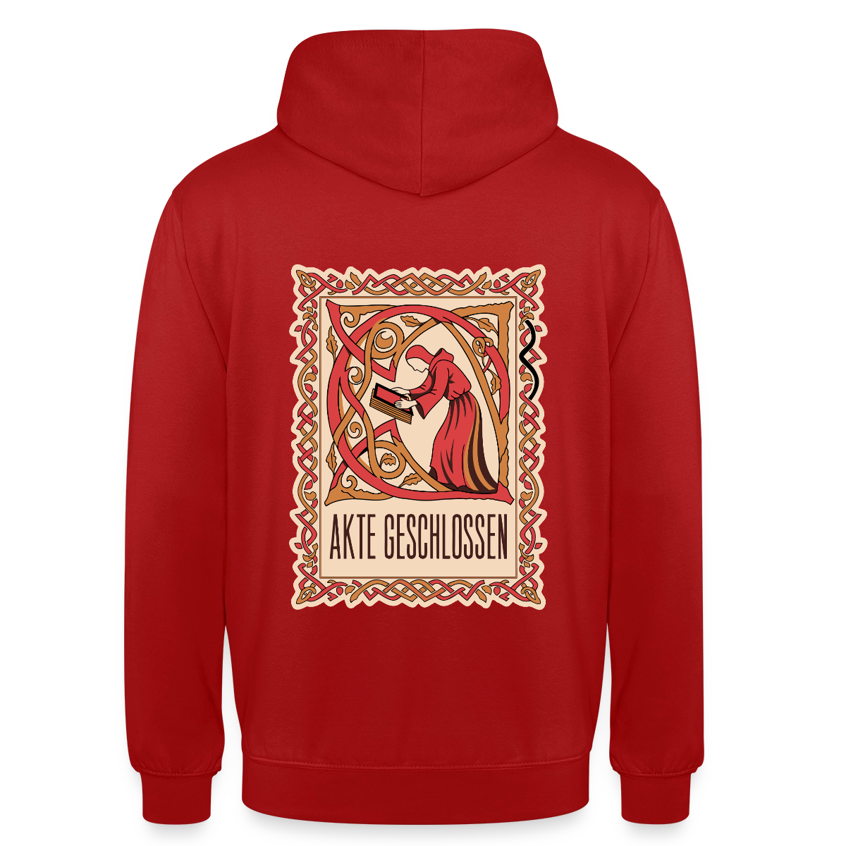 "Akte geschlossen. Buchmalerei-Motiv" Motiv-Hoodie unisex, Farbe Rot
