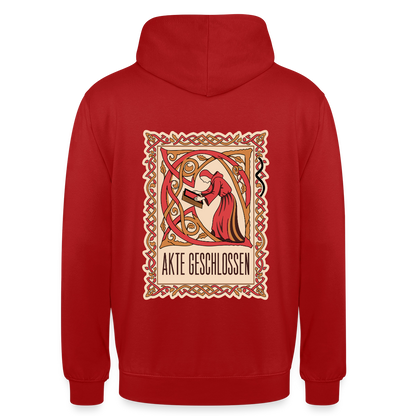 "Akte geschlossen. Buchmalerei-Motiv" Motiv-Hoodie unisex, Farbe Rot