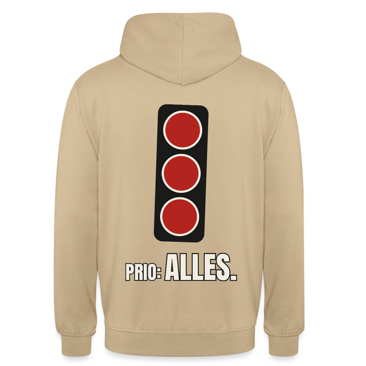 "Prio: alles." Motiv-Hoodie unisex, Farbe Beige