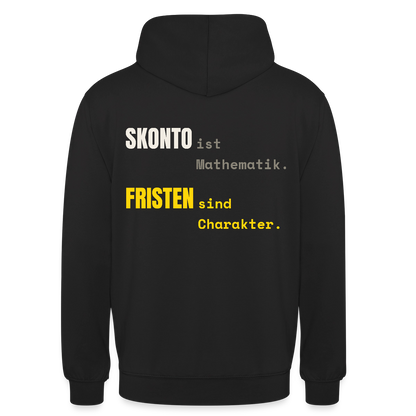 "Skonto ist Mathematik. Fristen sind Charakter." Motiv-Hoodie unisex, Farbe Schwarz