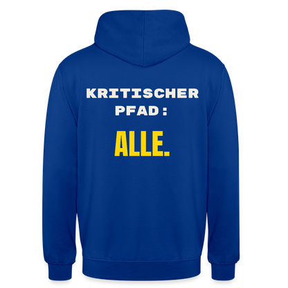 Kritischer Pfad: alle. Motiv-Hoodie unisex, Farbe Royalblau