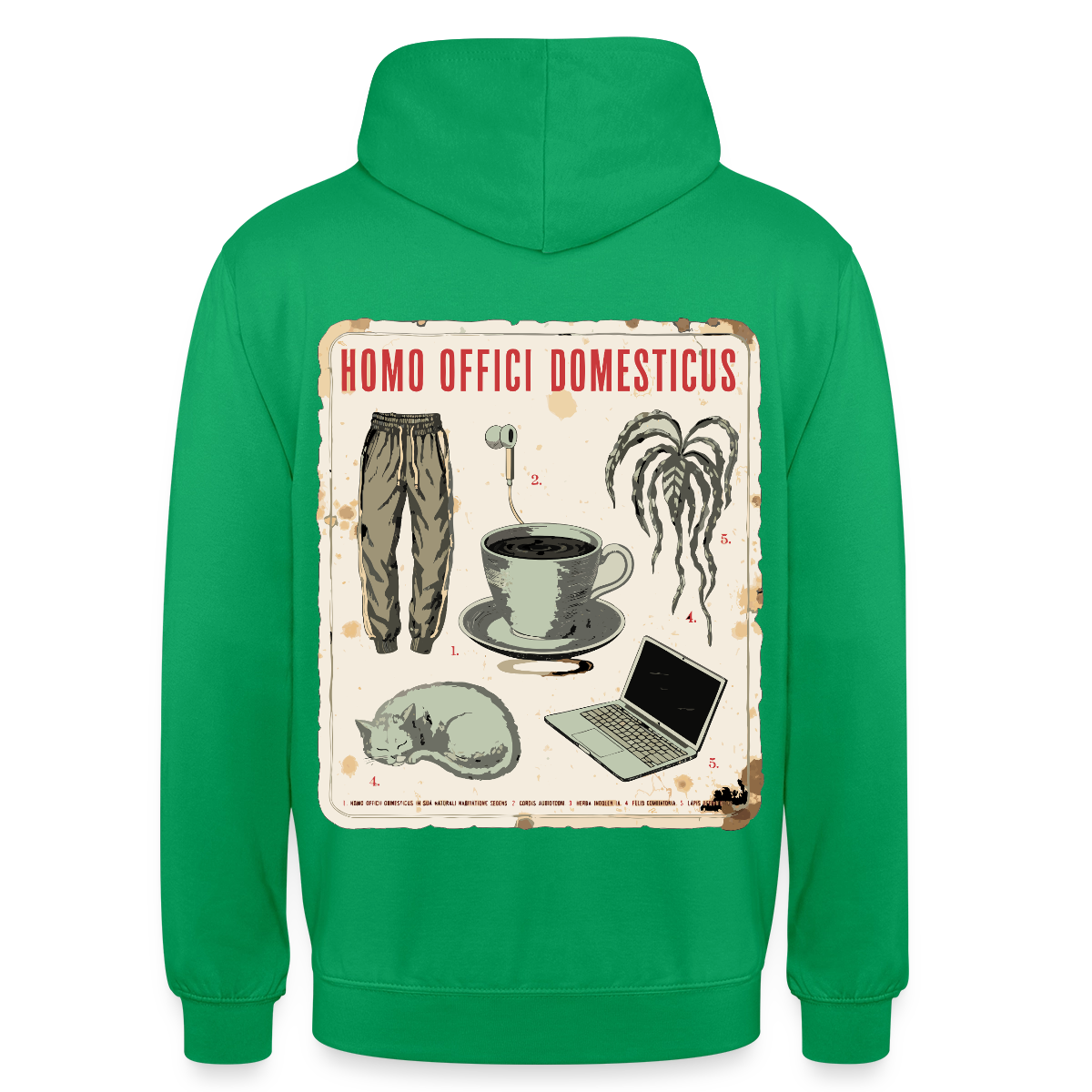 Homo Offici Domesticus Motiv-Hoodie unisex, Farbe Kelly Green, Model