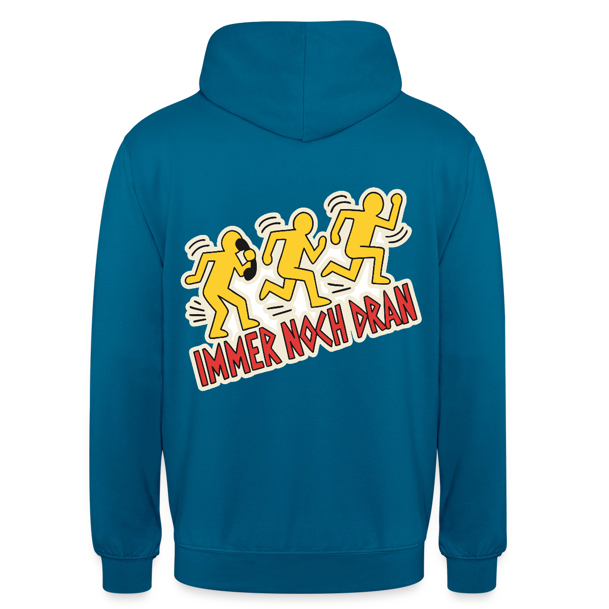 Immer noch dran. Pop-Art-Motiv Motiv-Hoodie unisex, Farbe Tiefseeblau